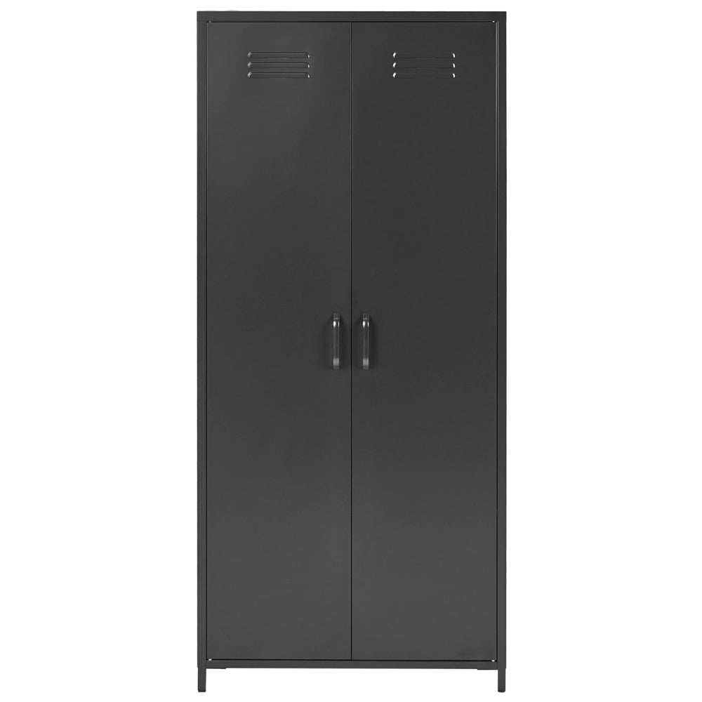 Armadio Portaoggetti Home Office Acciaio nero 2 Ante 4 Ripiani Design Industriale