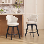 Sgabello da bar girevole moderno in chenille con schienale e poggiapiedi, beige