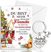 Regali di Natale per Amica - Carta di Natale con Busta - Chiave a Sperone - Dono dell'Amicizia - Borsa di Pelle - Citazioni Uniche - Dono per Amica