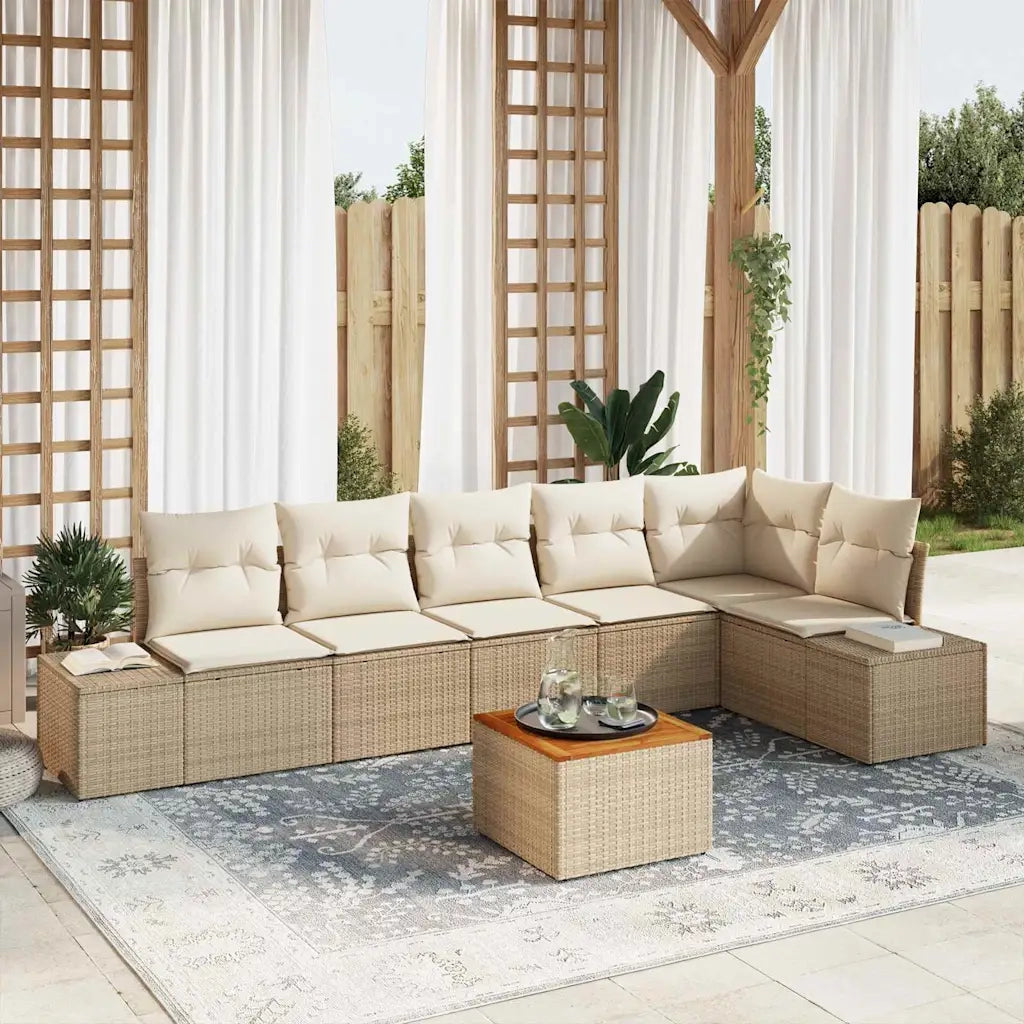Set Divano da Giardino con cuscino 7 pcs Beige polyrattan 3347967