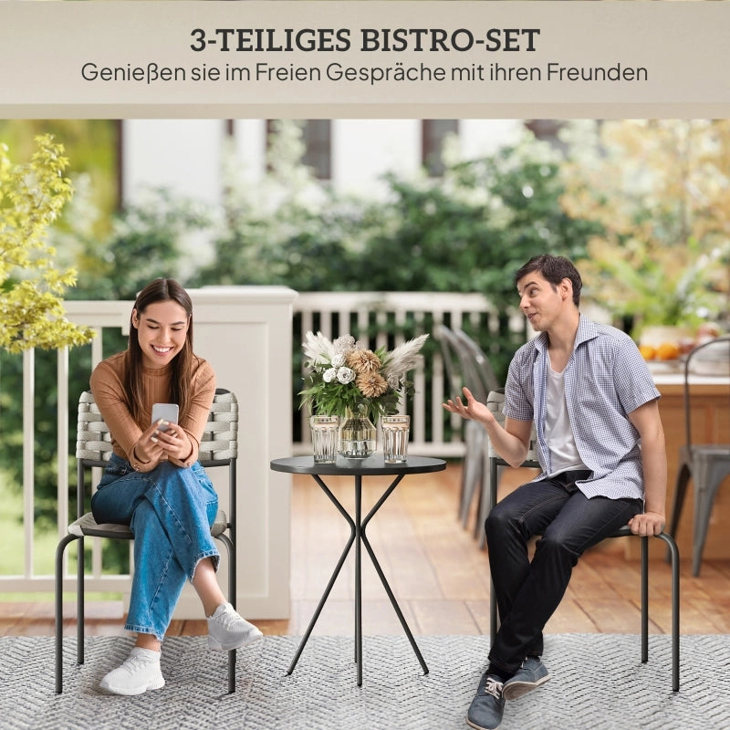 SET DA BISTRO 3 PEZZI 2 SEDIE E TAVOLO Ø48x60 cm GRIGIO ACCIAIO