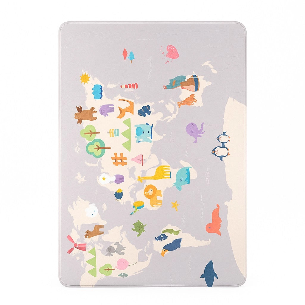 Tappeto Cameretta Bambini 80x140 Grigio Morbido Mondo Animali in Polyestere e Spugna