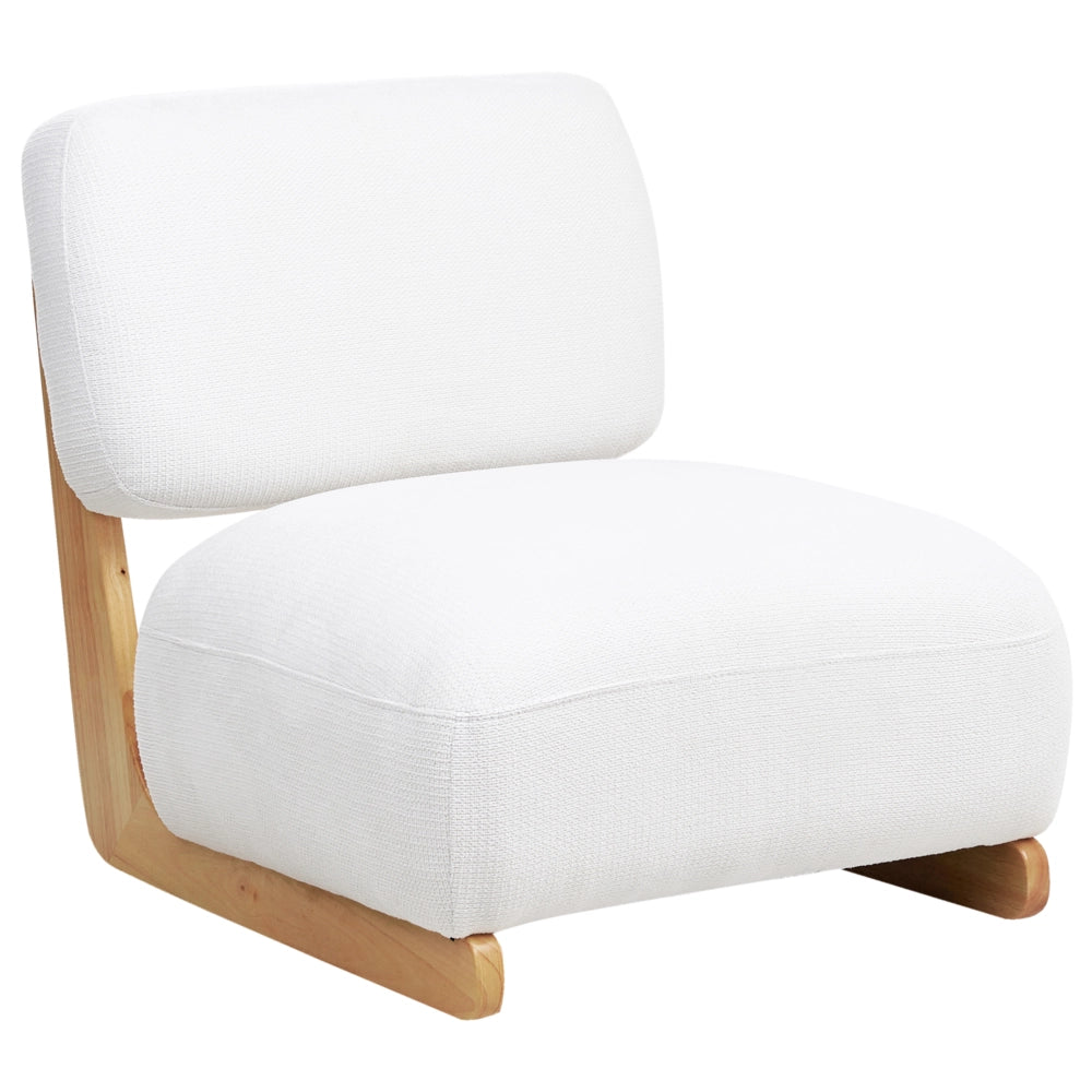 Poltrona Retro Senza Braccioli con Gambe in Legno Massello e Rivestimento in Tessuto Bianco Sporco in Stile Tradizionale per Soggiorno