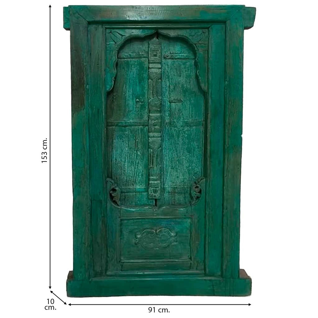Finestra in legno con finitura artigianale blu, 91x10x153h cm