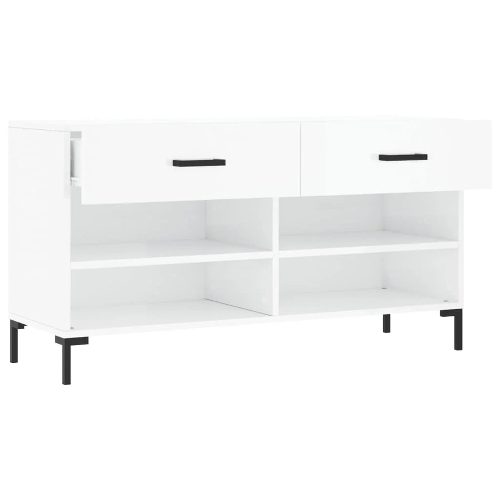 Panca portascarpe/stivali cassettiera mensola mobiletto portaoggetti per ingresso finitura lucida 102 x 35 x 55 cm legno ingegnerizzato bianco 02_0022899
