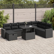 vidaXL Set Divani da Giardino 9 pz con Cuscini Nero in Polyrattan
