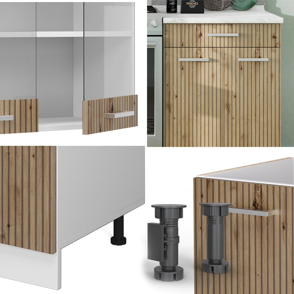 Cucina componibile R-Line Rovere artigianale/Bianco 200 cm senza piano di lavoro Vicco