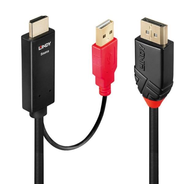 Lindy 41426 cavo e adattatore video 2 m hdmi + usb displayport nero, rosso
