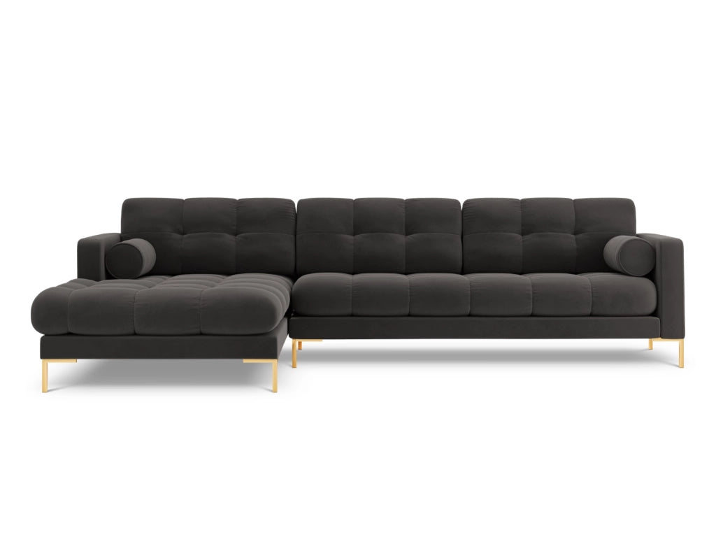 Cosmopolitan Design - Divano angolare sinistro "Bali" 5 posti in velluto grigio scuro 