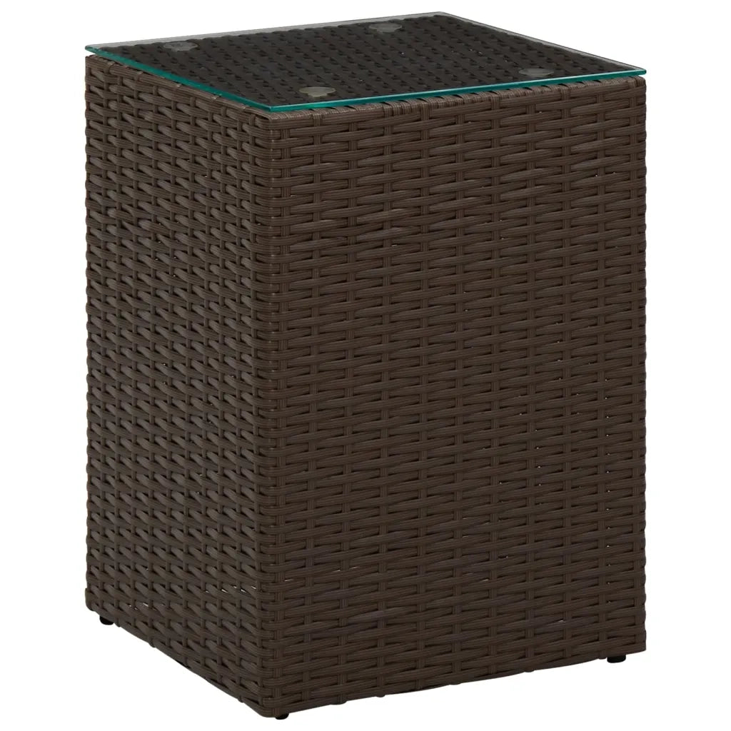 Tavolini 3 pz con Piano in Vetro Marroni in Polyrattan 316380
