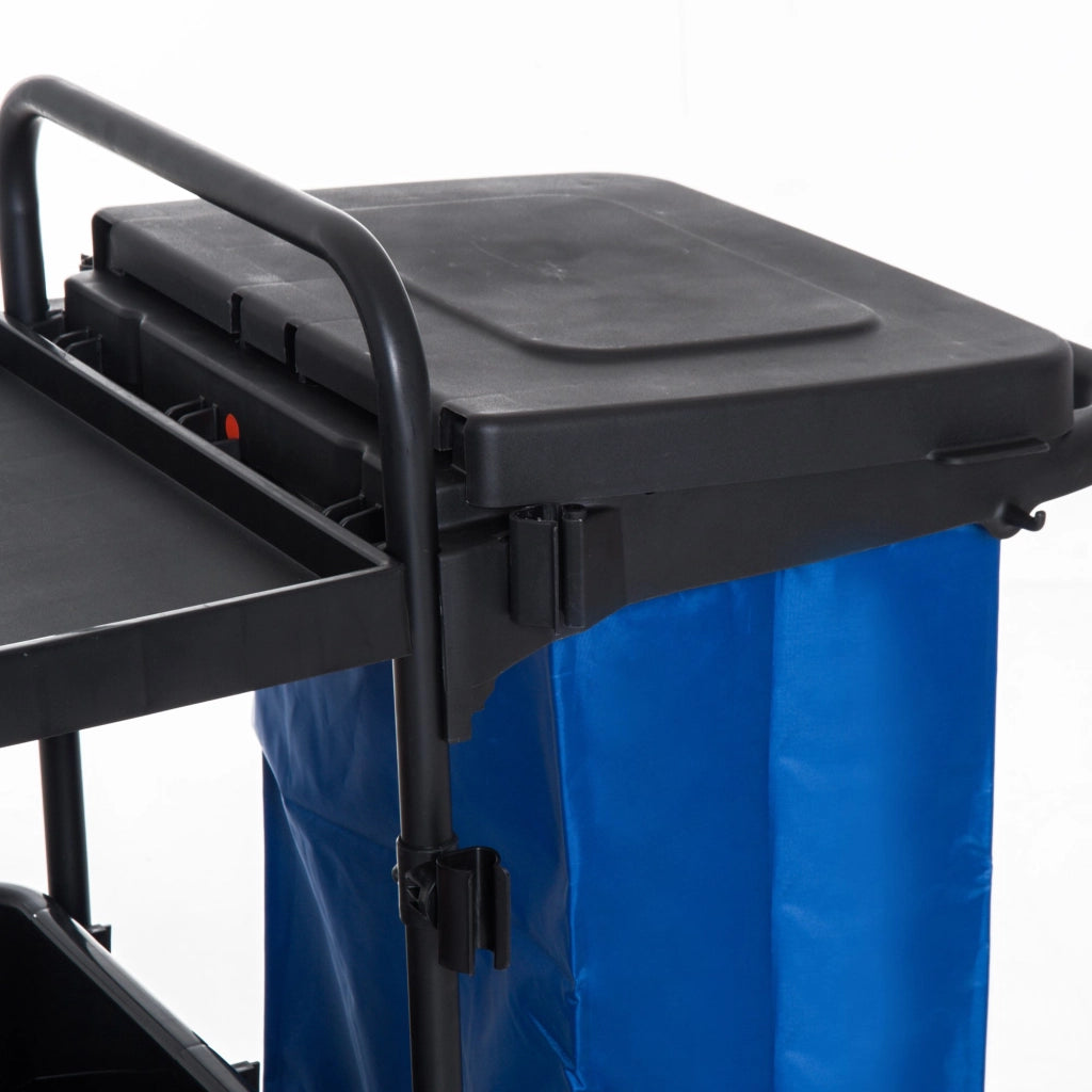 EasyComfort Carrello Pulizie Professionale a 3 Ripiani con Sacco per Immondizia, Ganci per Scopa, Secchio Lavapavimenti con Strizzatore per Mocio e 5 Ruote, per Hotel e Albergo, 111x63.3x103 cm, Nero