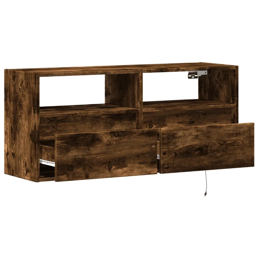 Mobile TV a Parete | Armadietto TV | Mobile Porta TV con Luci LED Rovere Fumo 100x31x45 cm