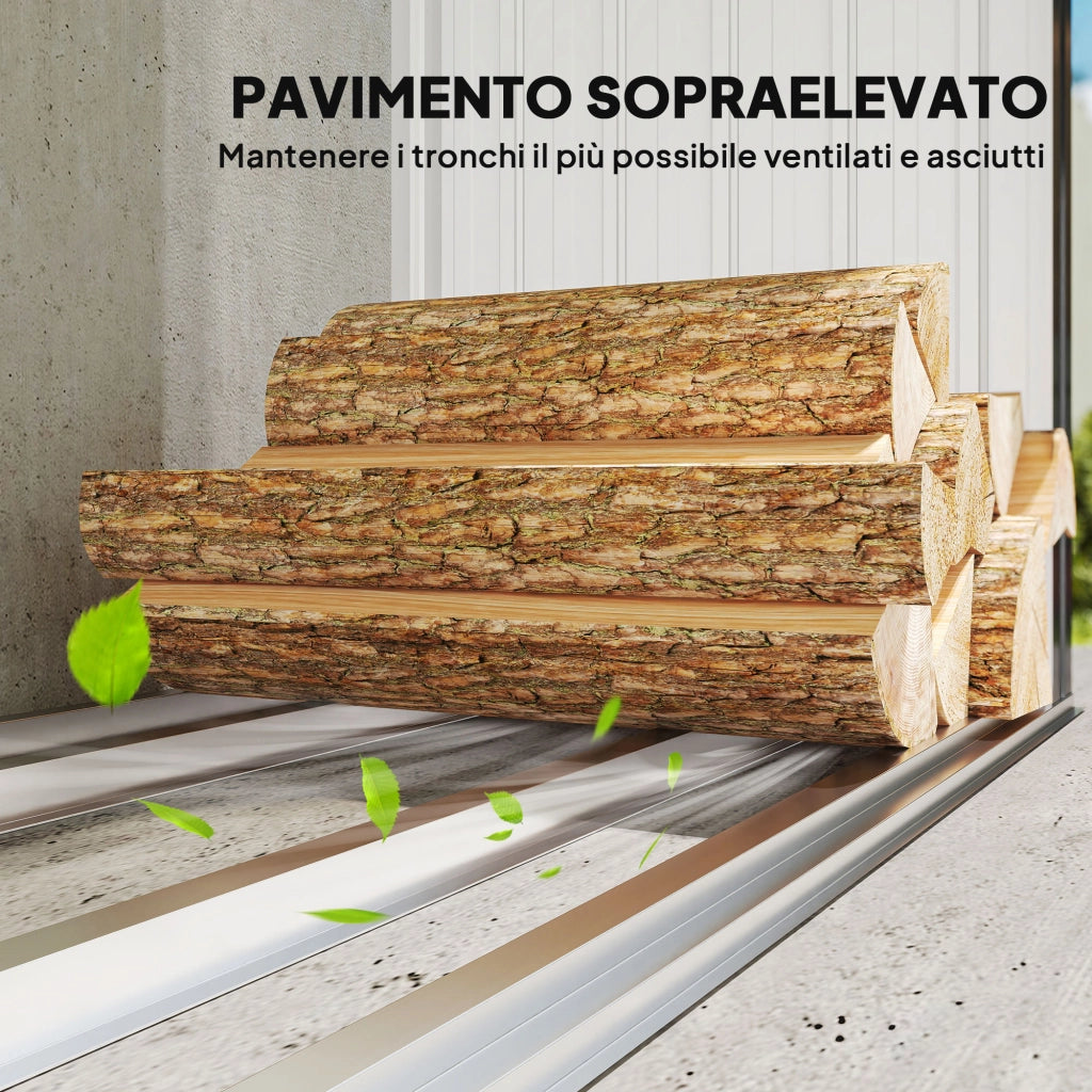 Capanno Portalegna in Acciaio da Esterno, Base Rialzata e Tetto Inclinato, 213x66.5x150 cm, Grigio Scuro