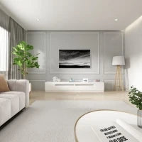 Mobile TV Moderno Bianco, Pannello Luminoso, Illuminazione LED Variabile, Soggiorno e Sala da Pranzo 240cm, Bianco