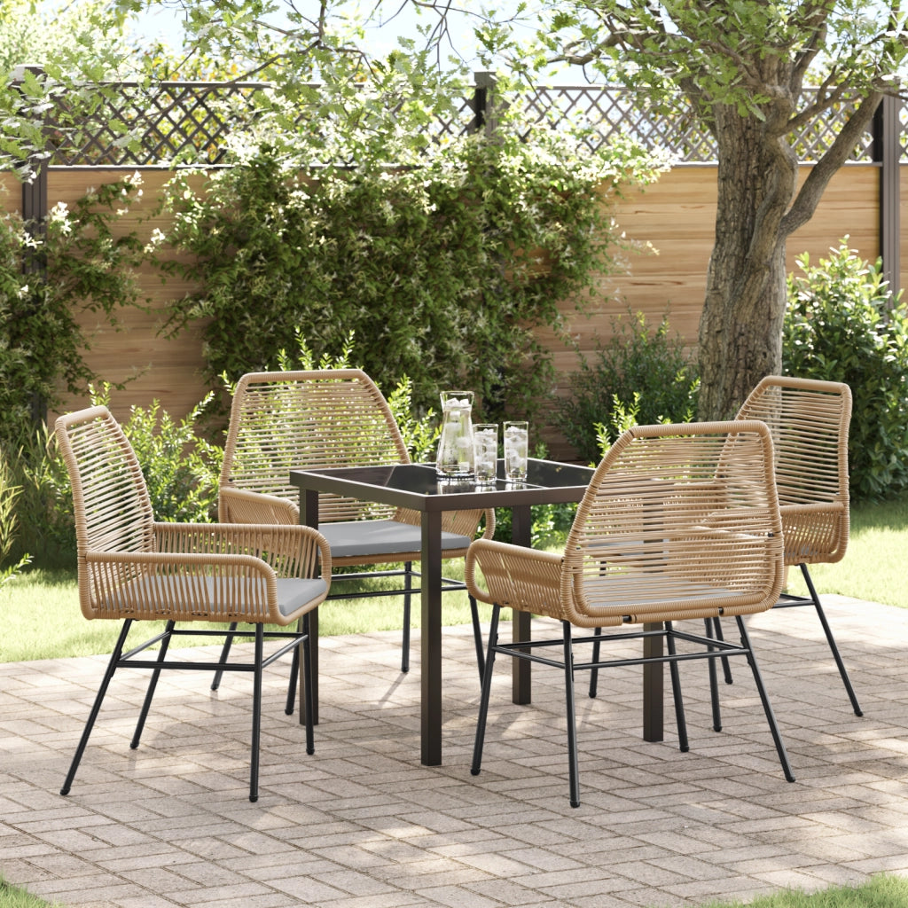 Set da pranzo da giardino 5 pezzi con cuscini marroni in polyrattan