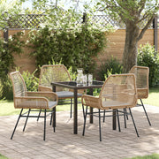 Set da pranzo da giardino 5 pezzi con cuscini marroni in polyrattan
