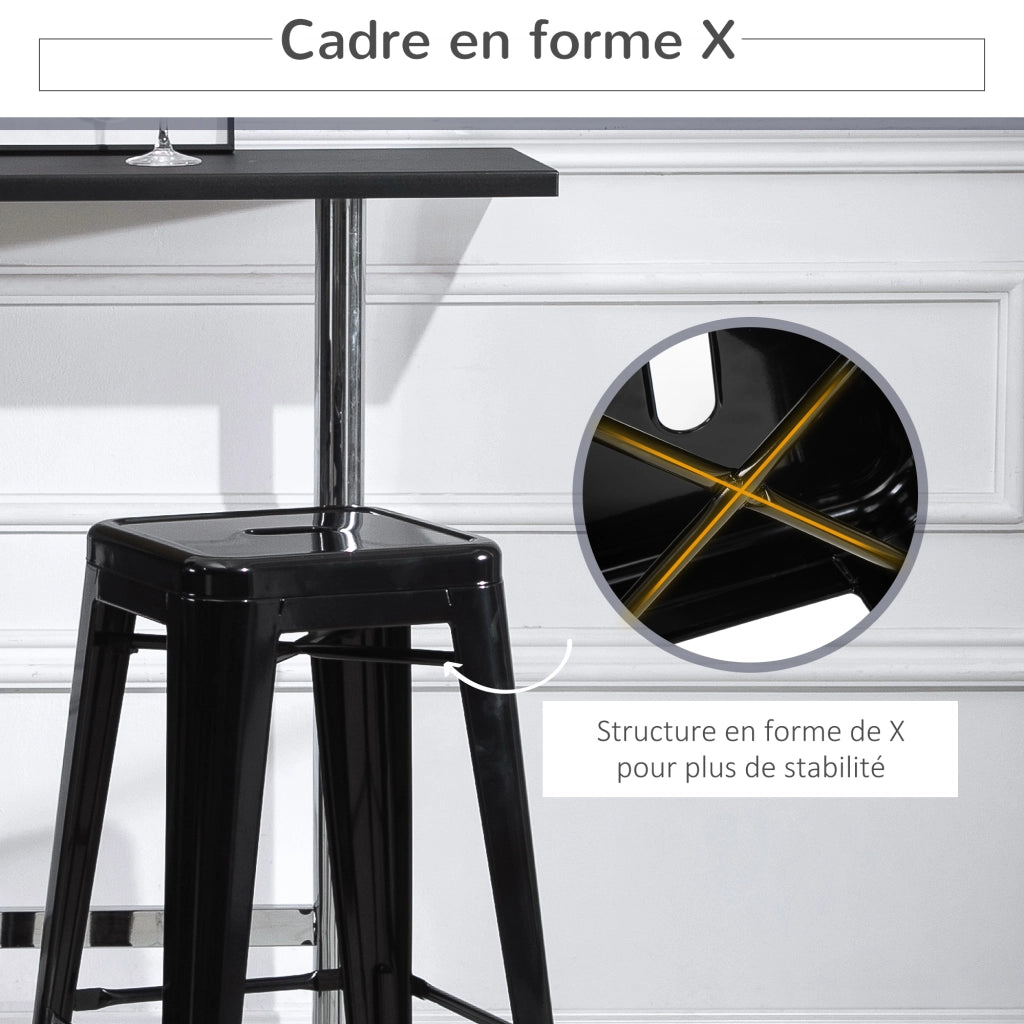 Sgabello da Bar Industriale Retr¨° con Poggiapiedi ¨C zephmum ¨C 4 Pezzi, Struttura in Metallo, Colore Nero, Altezza Seduta 76 cm