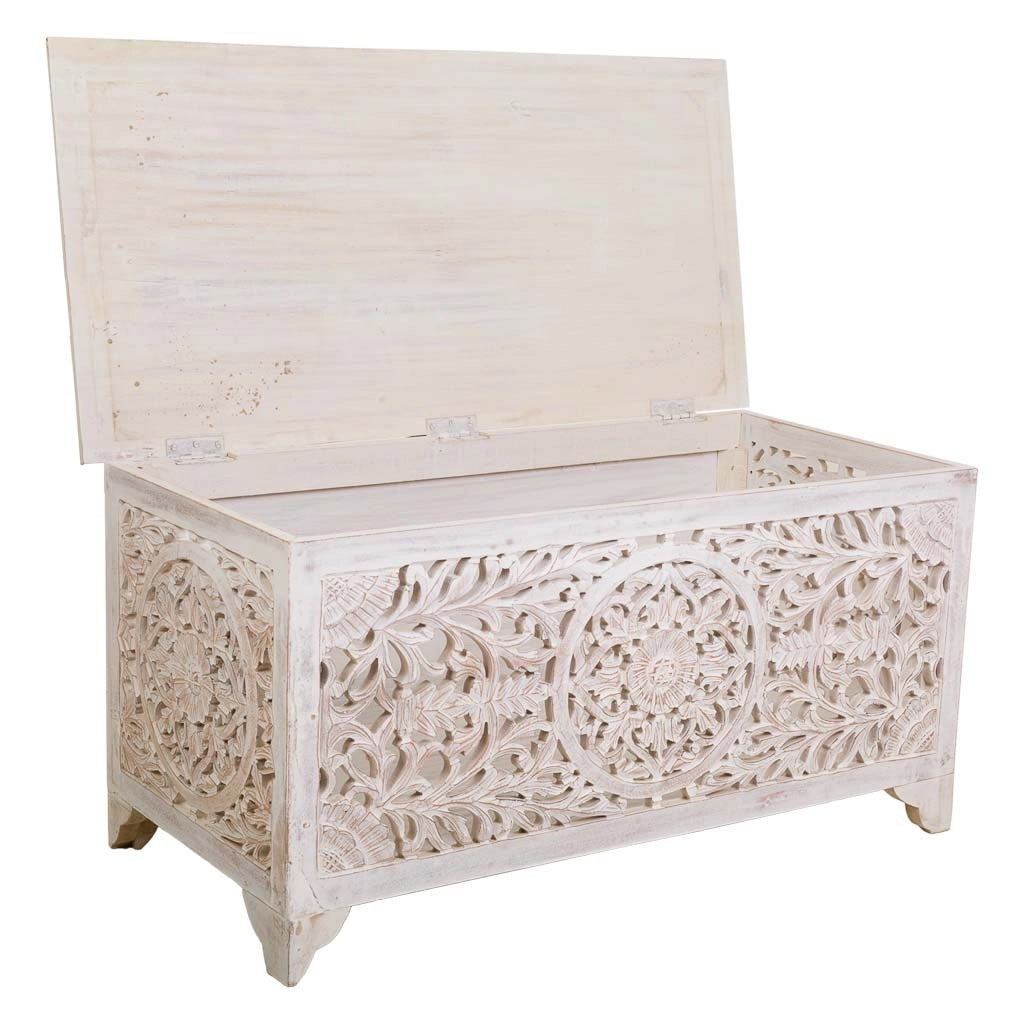 Cassapanca in legno bianca fatta a mano 102x48x50h cm