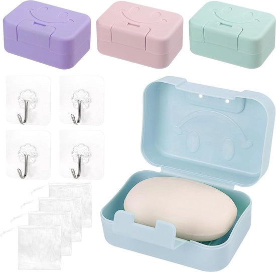 Sacchetto di sapone per viaggio con coperchio - 4 pezzi per uso domestico, campeggio, passeggiata in bagno
