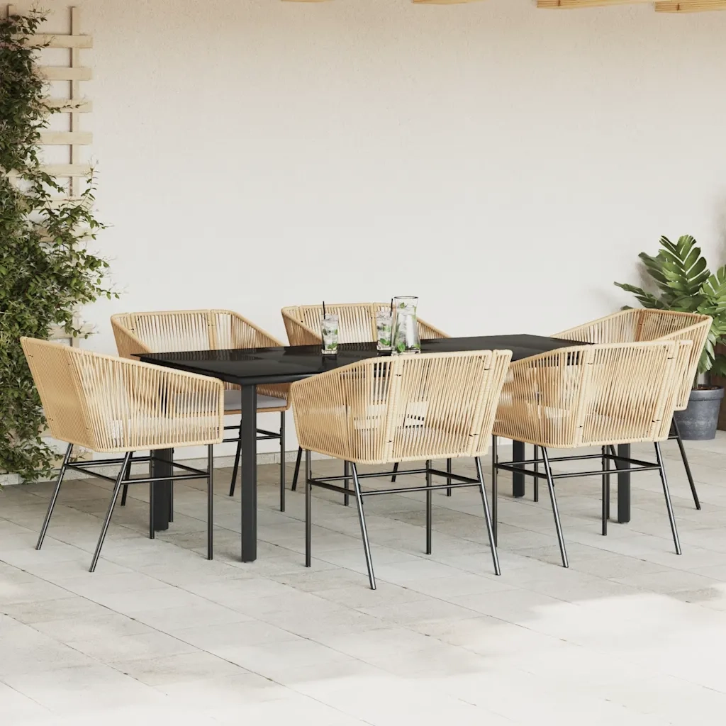 Set Pranzo da Giardino 7pz con Cuscini Marrone Polyrattan Vetro 3334623