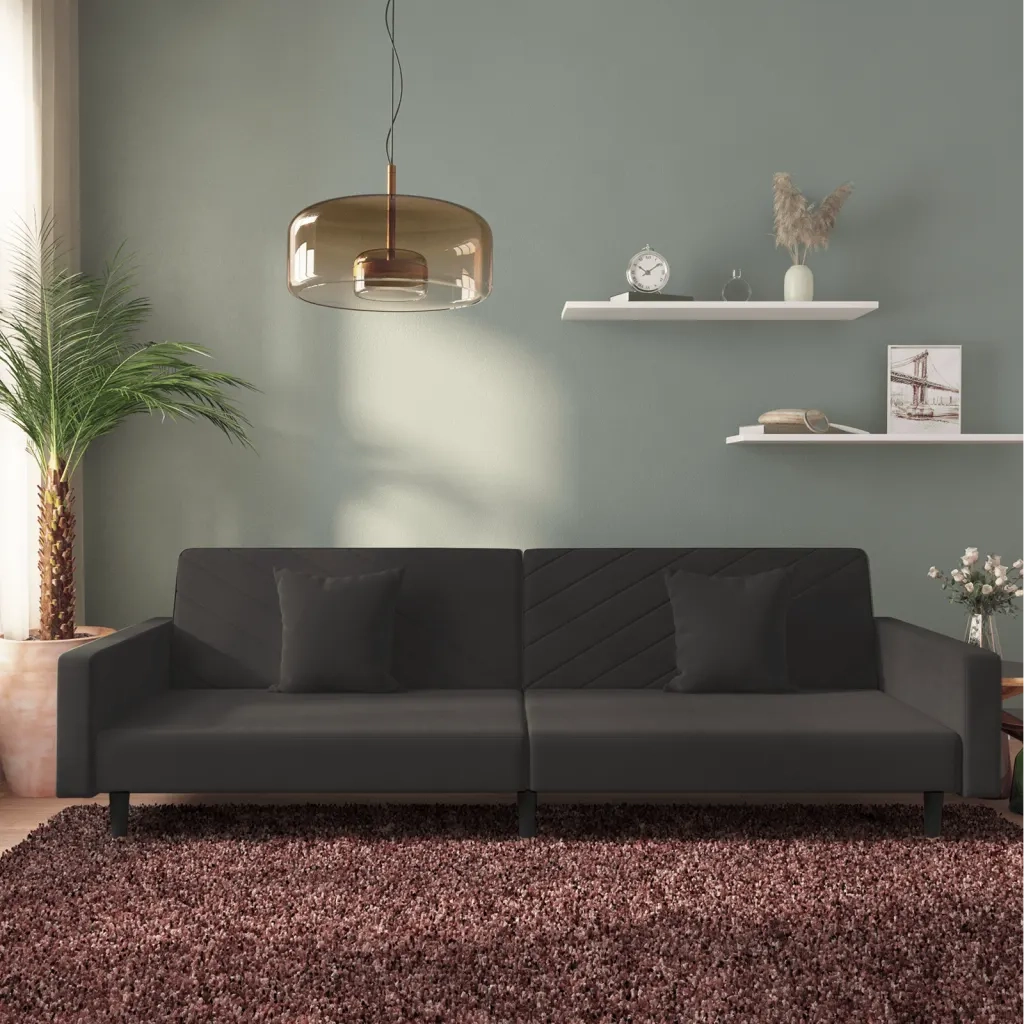Divano letto | Sof¨¤ letto | Letto singolo a 2 Posti con 2 Cuscini Nero in Velluto