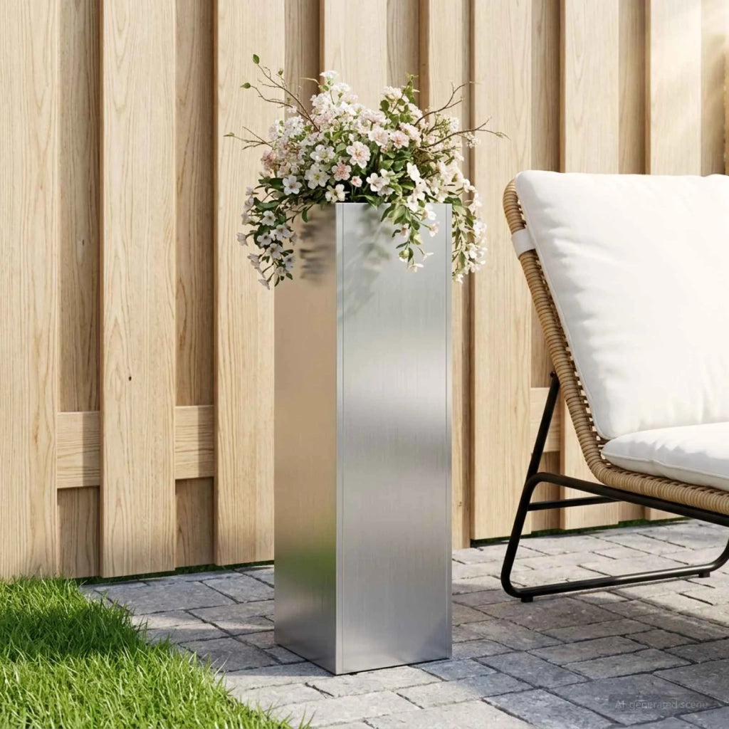 Vaso da giardino Argento 20 x 20 x 75 cm Acciaio zincato 8005326