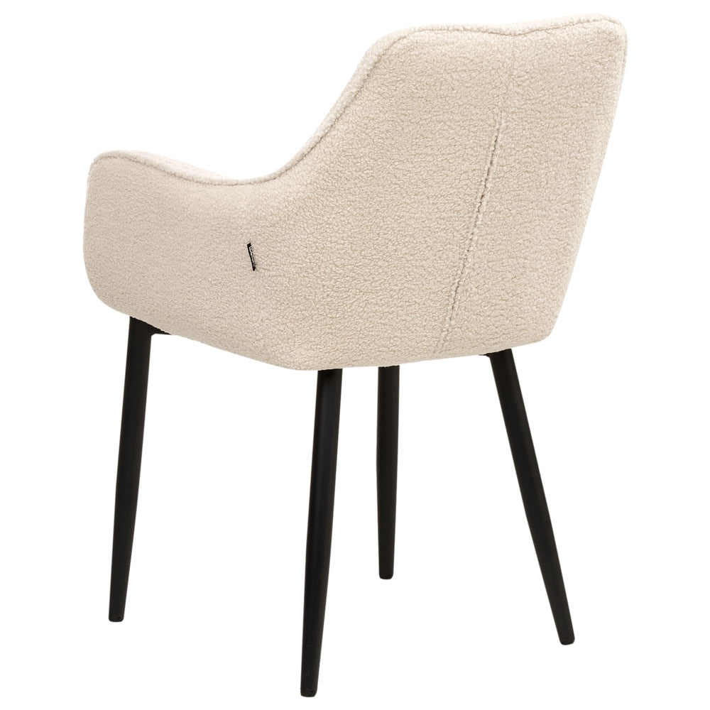Set di 2 sedie da pranzo in tessuto beige chiaro braccioli schienale intagliato gambe in metallo moderna industriale