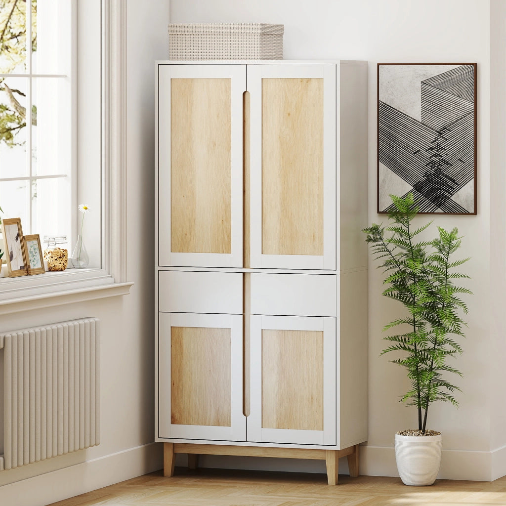 Credenza Cucina con 4 Porte e 2 Cassetti ¨C Zephmum ¨C Bianco Rovere 80x35x170cm