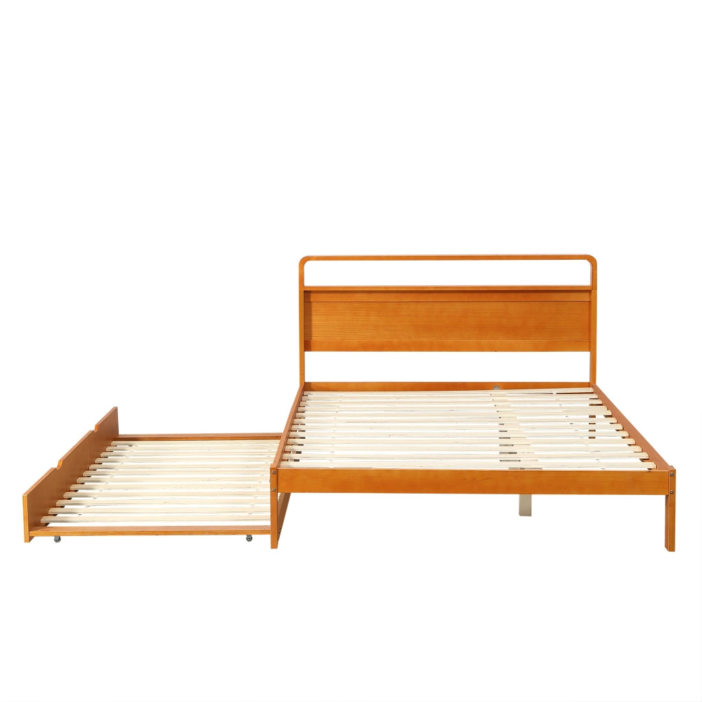 Letto estraibile 140 × 200 cm e 90 × 190 cm con letto ospite, testiera arrotondata, senza materasso, legno naturale