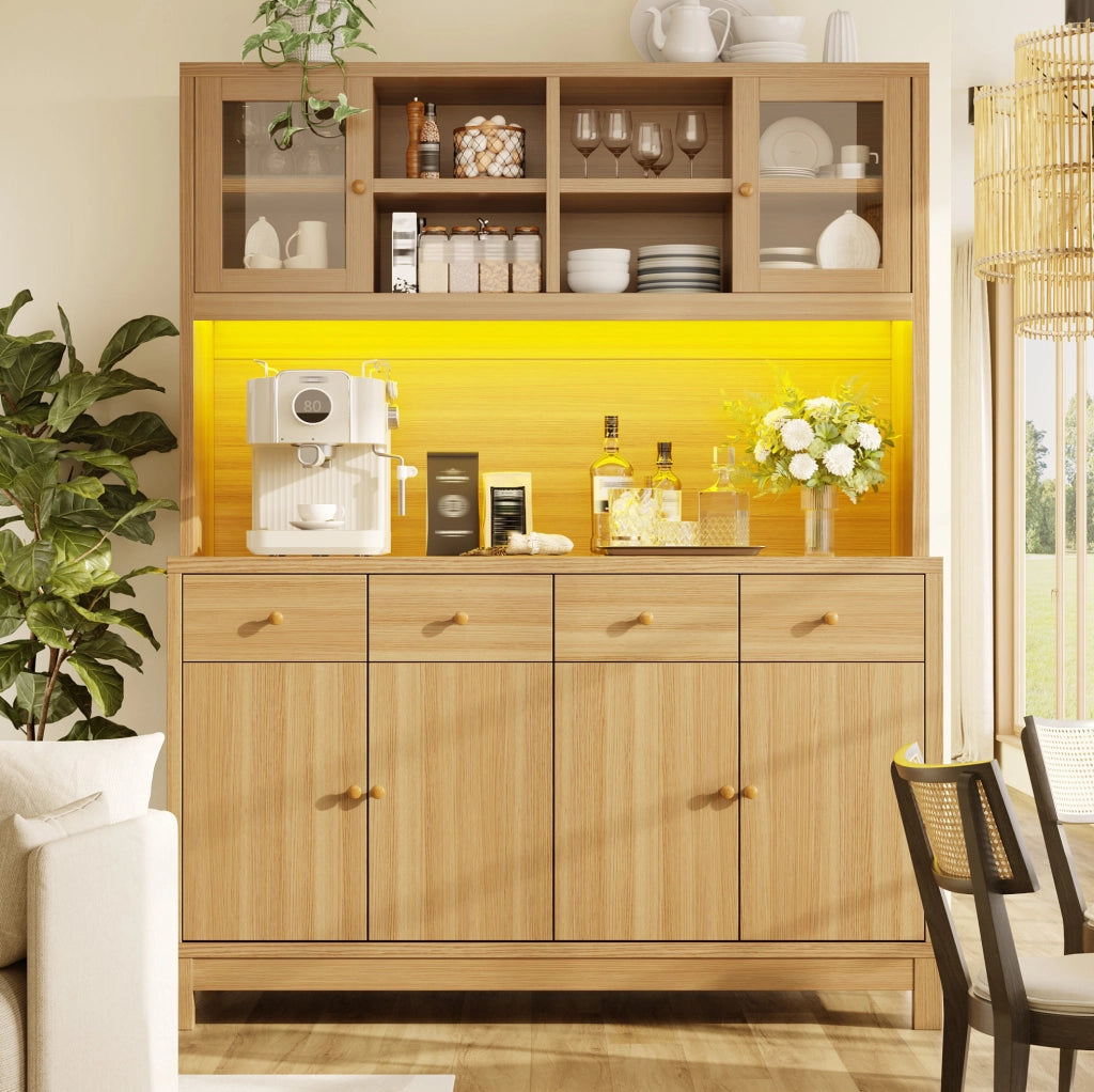 Credenza alta 140x38.5x180 cm con LED RGB controllato da app in MDF e metallo naturale