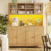 Credenza alta 140x38.5x180 cm con LED RGB controllato da app in MDF e metallo naturale
