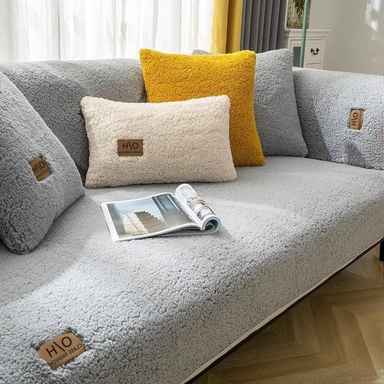 Hoes per divano a 3 posti - Copertura per divano angolare L - Copertura antiscivolo in velluto - Grigio - Lavabile - 90 x 90 cm - Copertura per divano a 4 posti a strappo