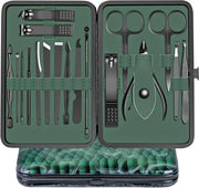 Kit di manicure con 18 pezzi di taglieri professionale per cura dei piedi con attrezzi in acciaio inossidabile per uomo e donna con custodia in pelle PU per viaggi o uso domestico (verde)
