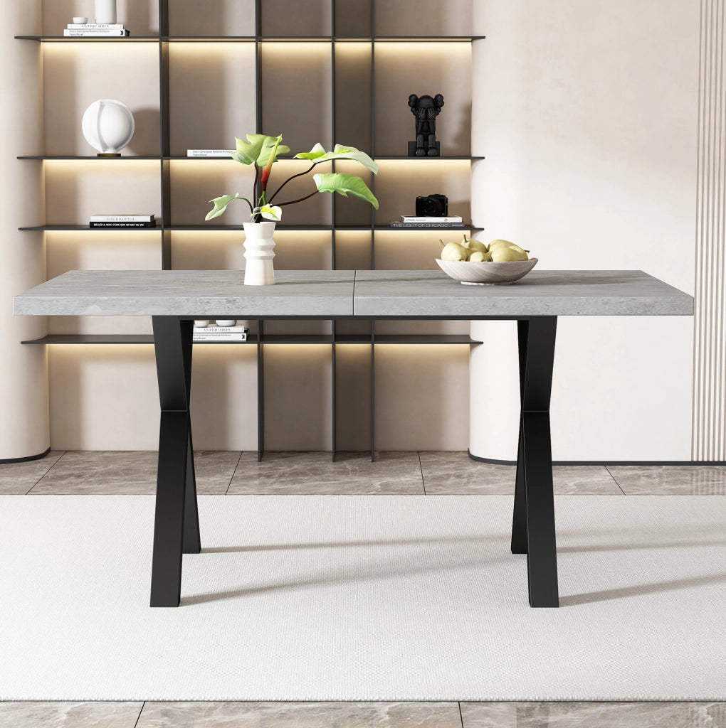 Tavolo moderno con gambe a croce in MDF e metallo grigio e nero