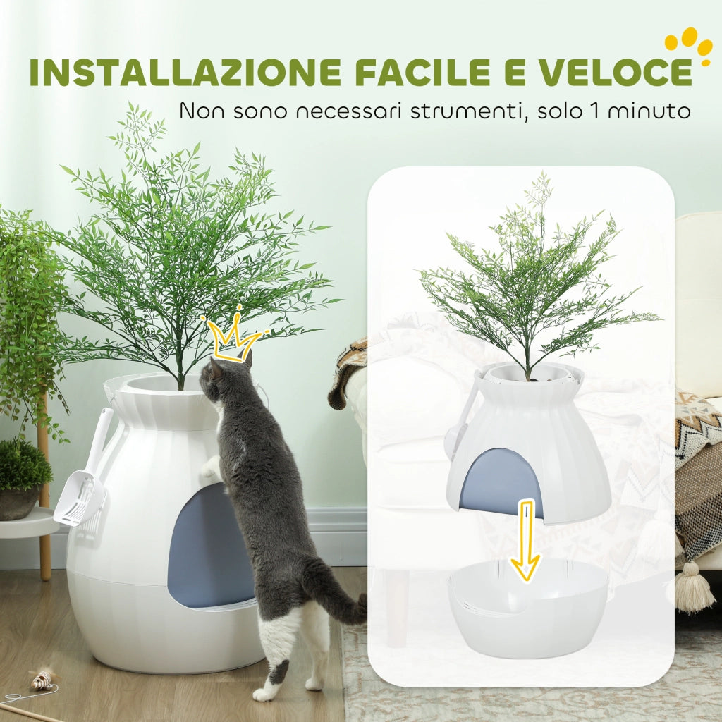 Lettiera Chiusa per Gatti a Forma di Vaso 50x48,5x58,7 cm in ABS e Acciaio Inox Bianco