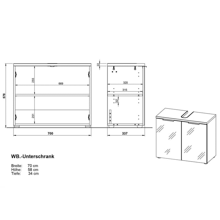 Germania Mobile Sottolavabo da Bagno GW-Pescara Grafite e Bianco 436470