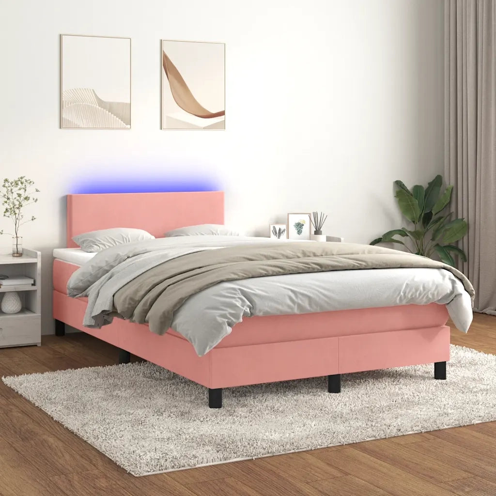 Letto a Molle con Materasso e LED Rosa 120x190 cm in Velluto