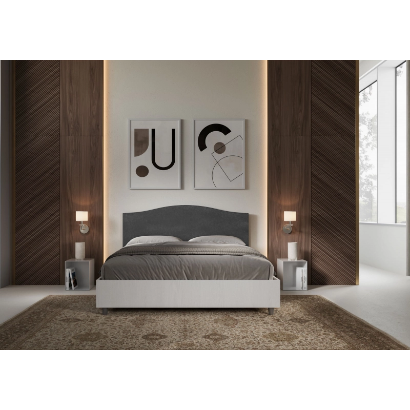 Letto Matrimoniale 160x190 cm struttura bianco frassino testata Grace - Con rete,Microfibra,Grigio