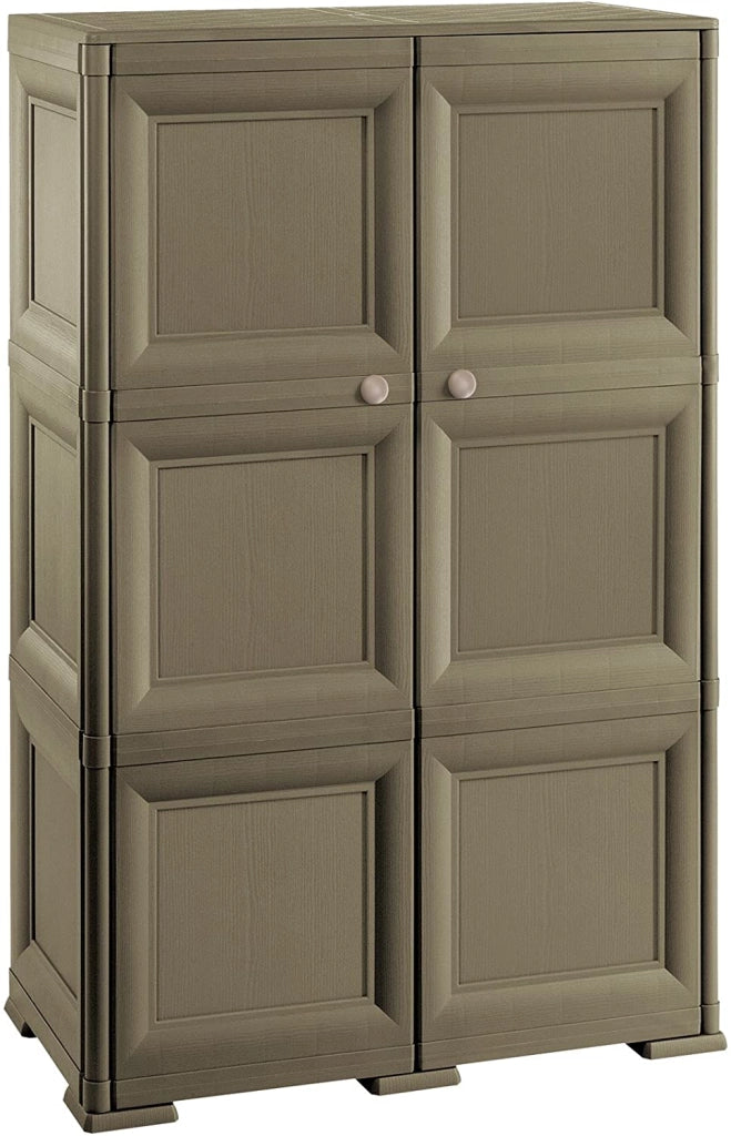 ARMADIO WENGÉ 2 ANTE 79X43X125 CM CON 6 SCOMPARTI – MOBILE CONTENITORE VERTICALE SALVASPAZIO PER INGRESSO E ZONA GIORNO