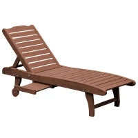 Lettino Prendisole in Legno, Lettino Sdraio da Giardino con Ruote e Vassoio Estraibile 182x60x35cm
