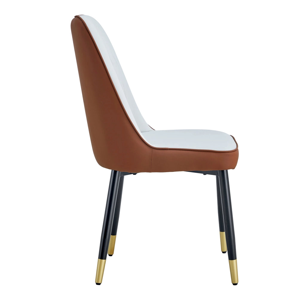 Set 2 Sedie da Pranzo ¨C MINIMAL ¨C Similpelle Bicolore Grigio Chiaro e Marrone, Gambe in Metallo Nero