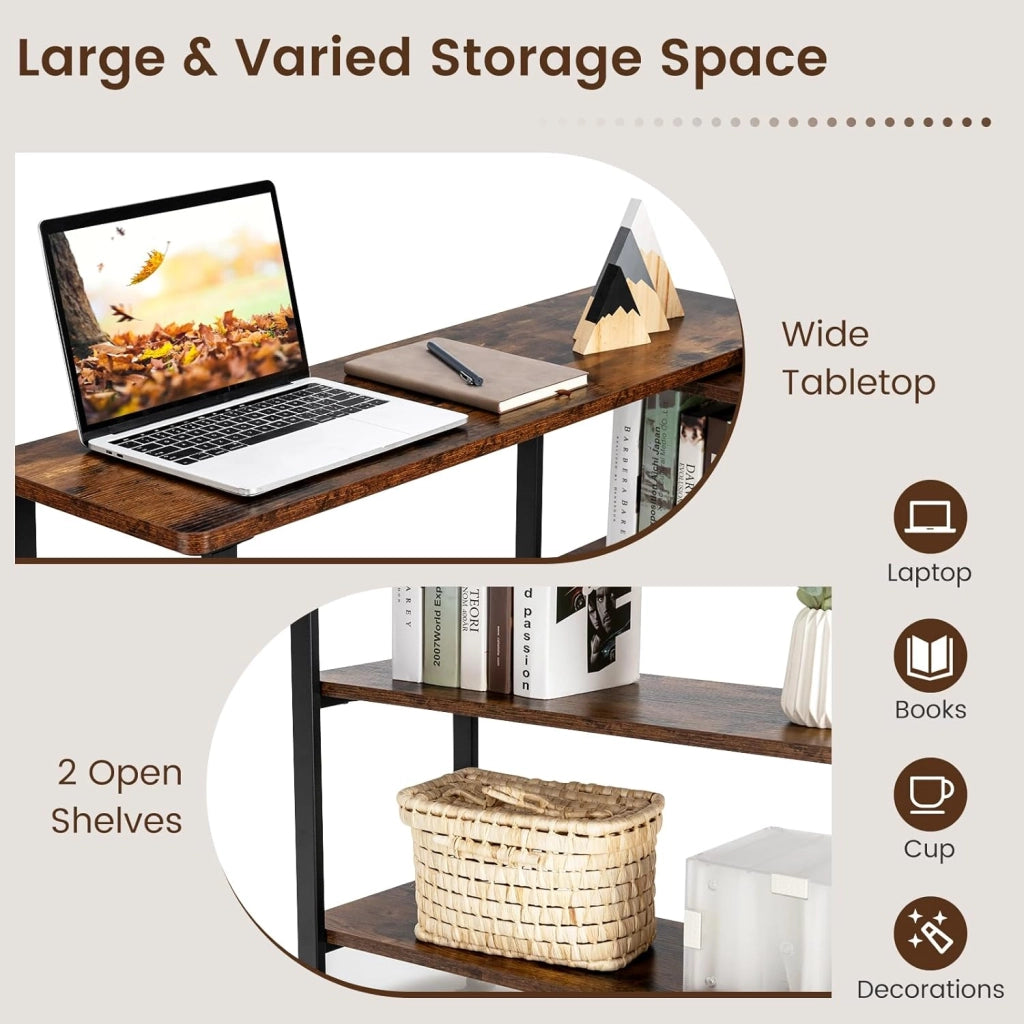 Scrivania per computer regolabile a 360°, Tavolino Laterale, Scrivania Girevole con 6 Ruote, Triplo Deposito, Porta PC,Estensibile, a 3 Livelli, Dimensioni da Aperta a L: 101 x 82,5 x 72,5 cm