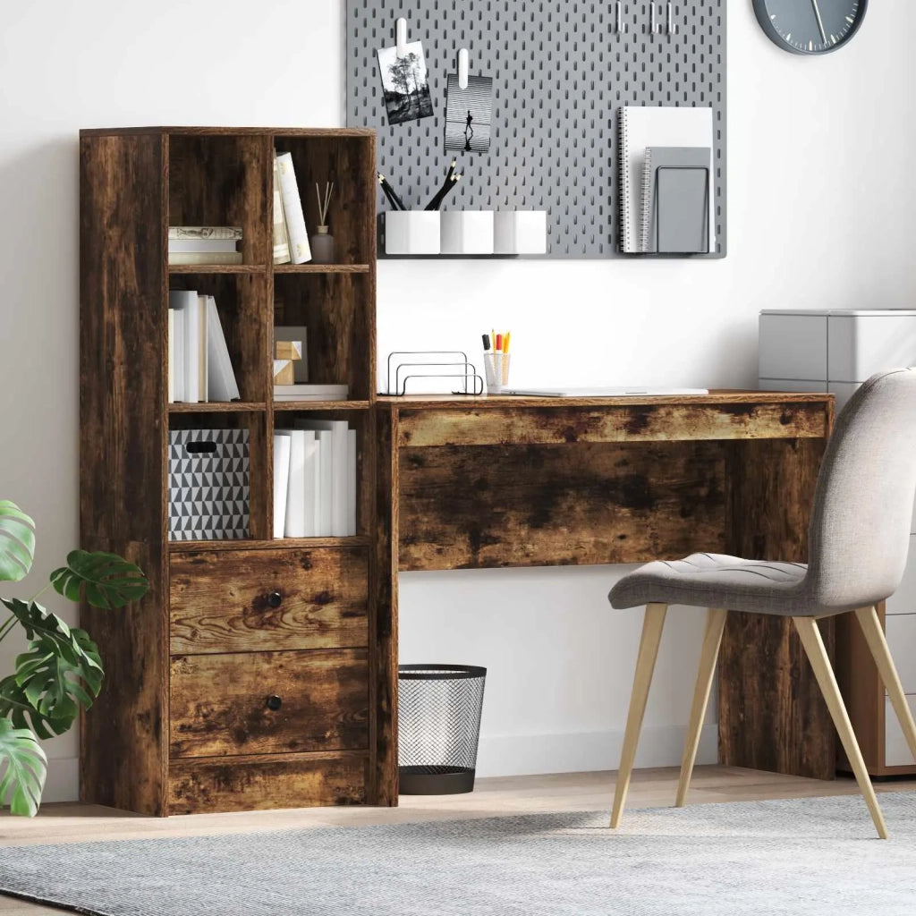 Scrivania con cassetto con lo scaffale 2 pcs Rovere fumé 3337333
