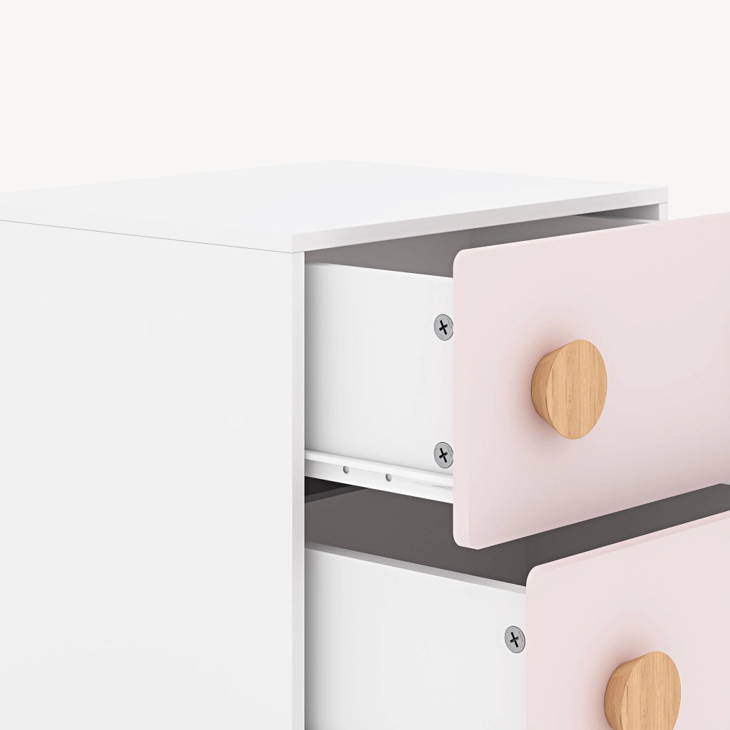 Comodino per Cameretta Vaarentaa con 2 Cassetti 47x40x35 cm - Bianco/Rosa [en.casa]