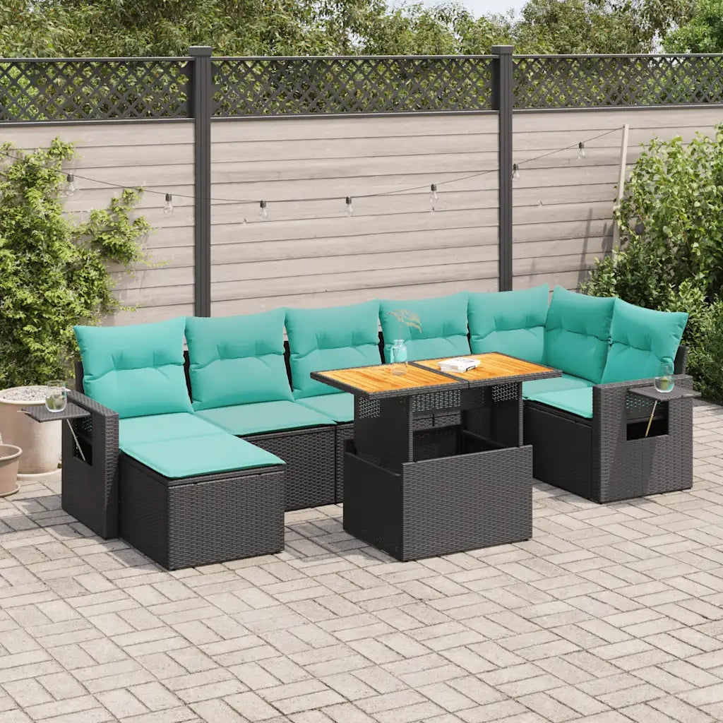 Set Divani da Giardino con Cuscini 8 pz Nero in Polyrattan