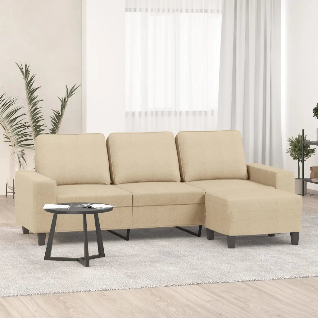 Divano | Divano da soggiorno | Sofa a 3 Posti con Poggiapiedi Crema 180 cm in Tessuto
