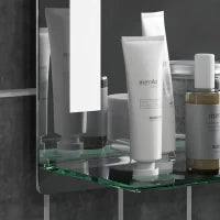 kleankin Specchio per Bagno con Luce LED Regolabile a 3 Colori e Mensola in Vetro, 50x12x70 cm, Argento