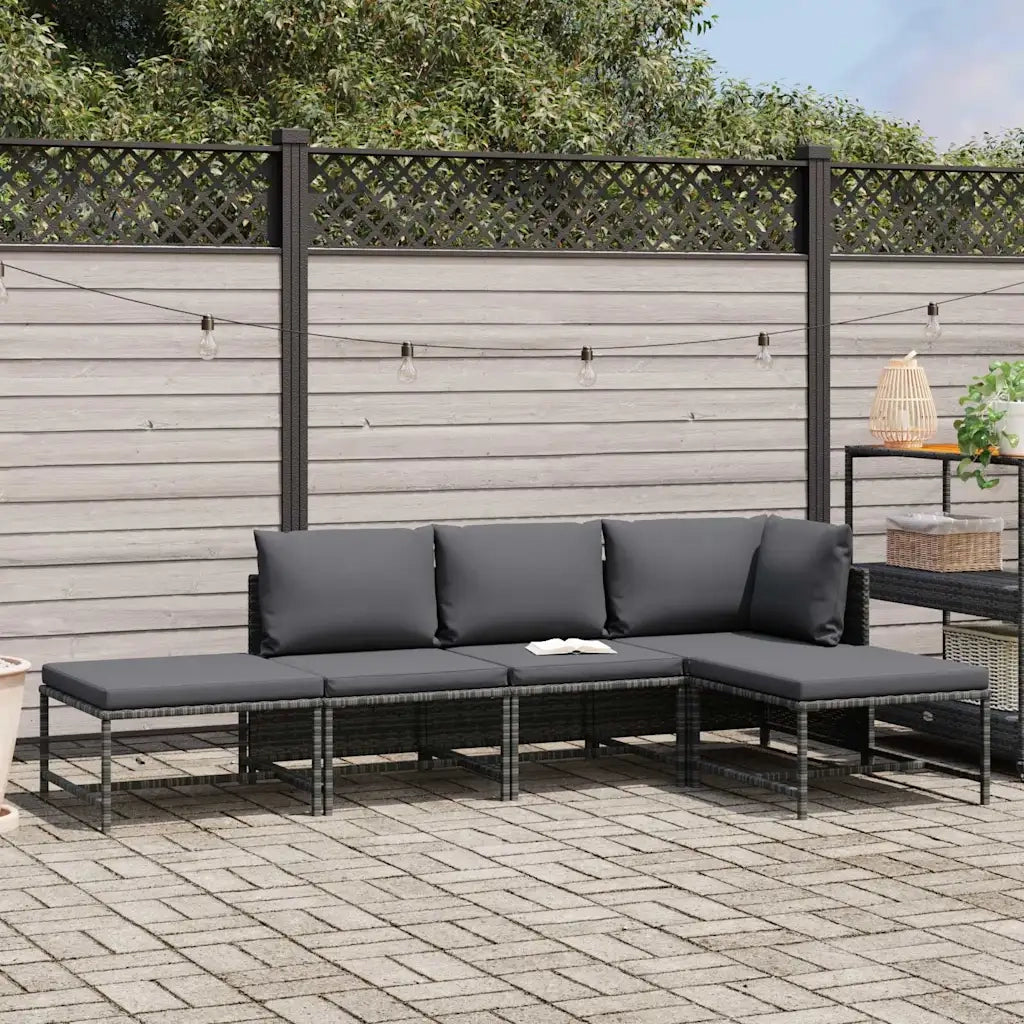 Salotto da Giardino-Set Divani da Giardino5 pz con Cuscini in Polyrattan Grigio