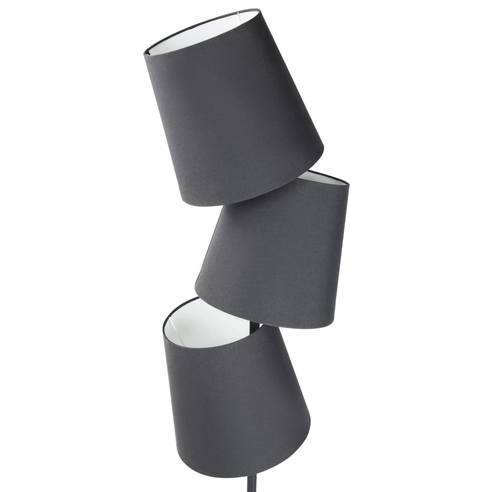 Lampada da Terra Nero Metallo 164 cm Triplo Poliestere Paralume Classico Design Moderno