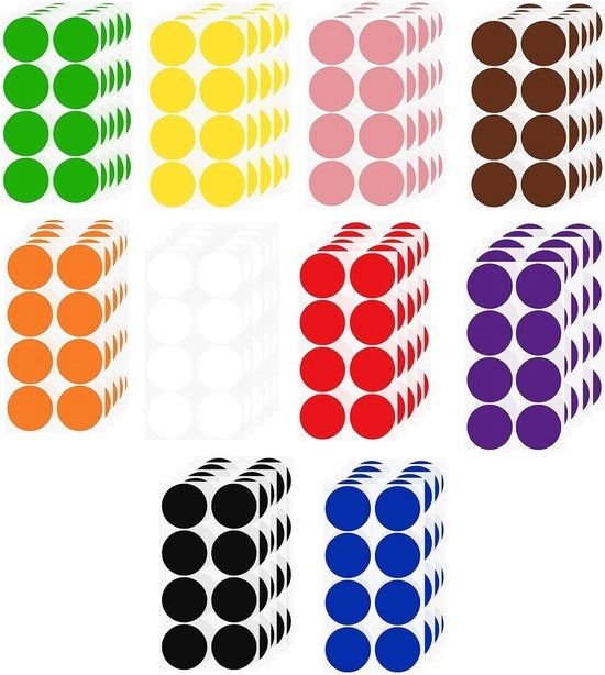 Etichette a punti rotondi 5cm - Codifica colore - Etichette per ufficio - Arte DIY - Classificazione - 10 diverse colori.
